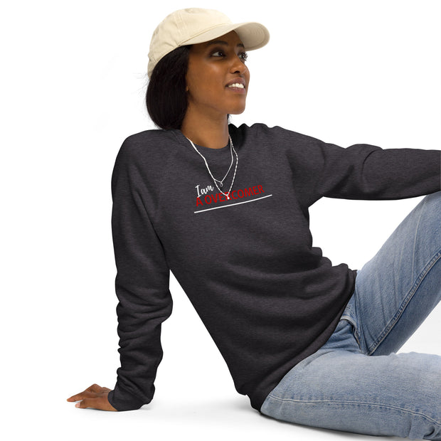 I am overcomer Unisex organic raglan sweatshirt - On The Grind Gear