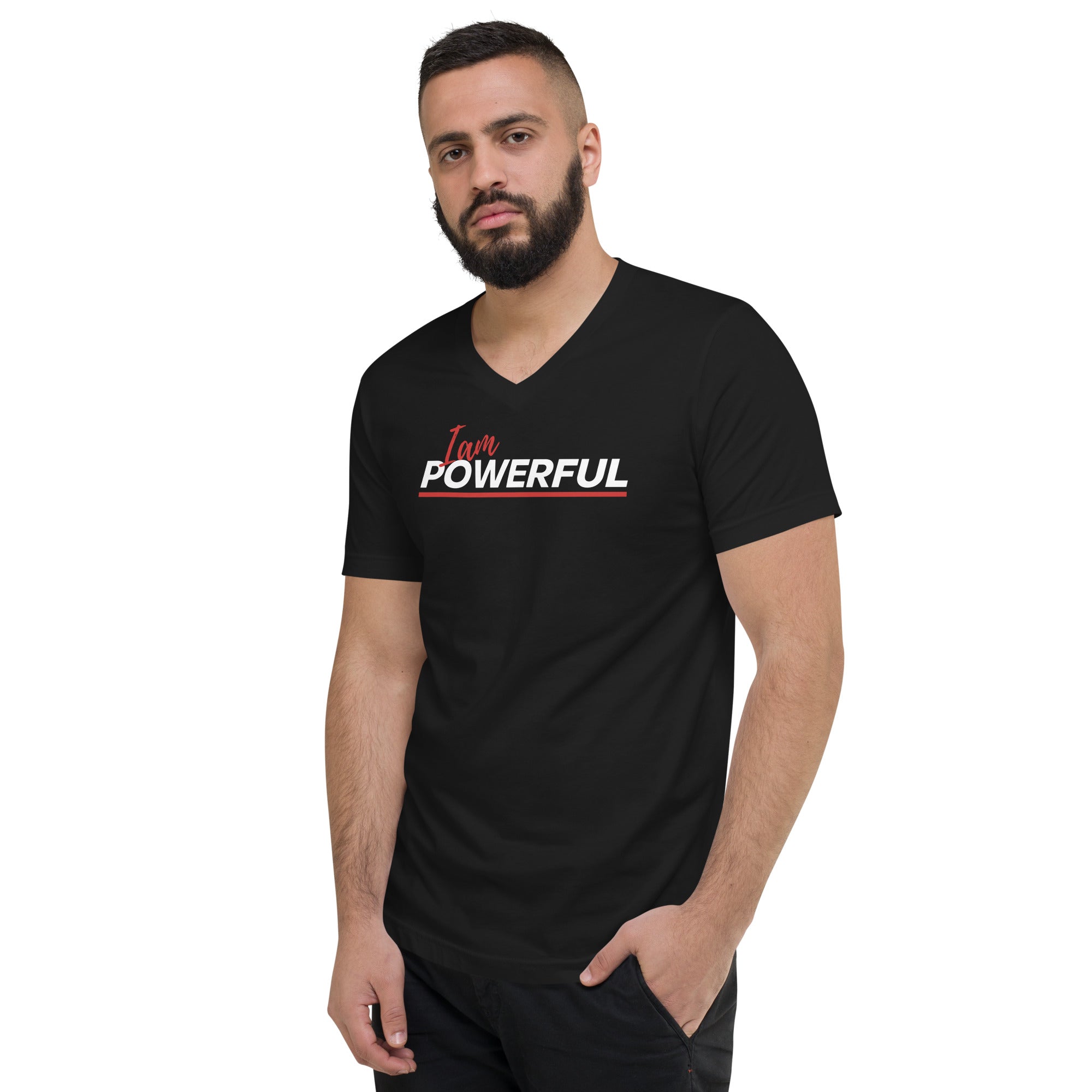 I am powerful Unisex Short Sleeve V-Neck T-Shirt - On The Grind Gear