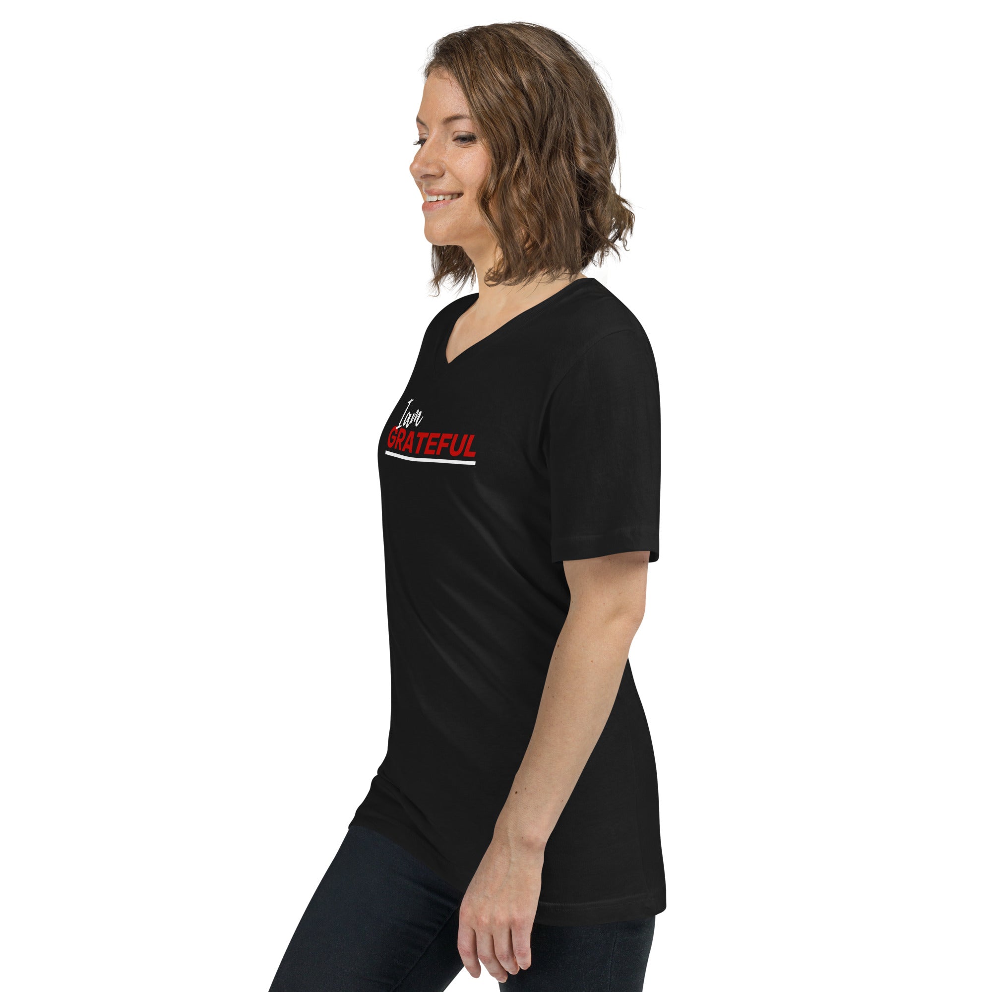 I am grateful Unisex Short Sleeve V-Neck T-Shirt - On The Grind Gear