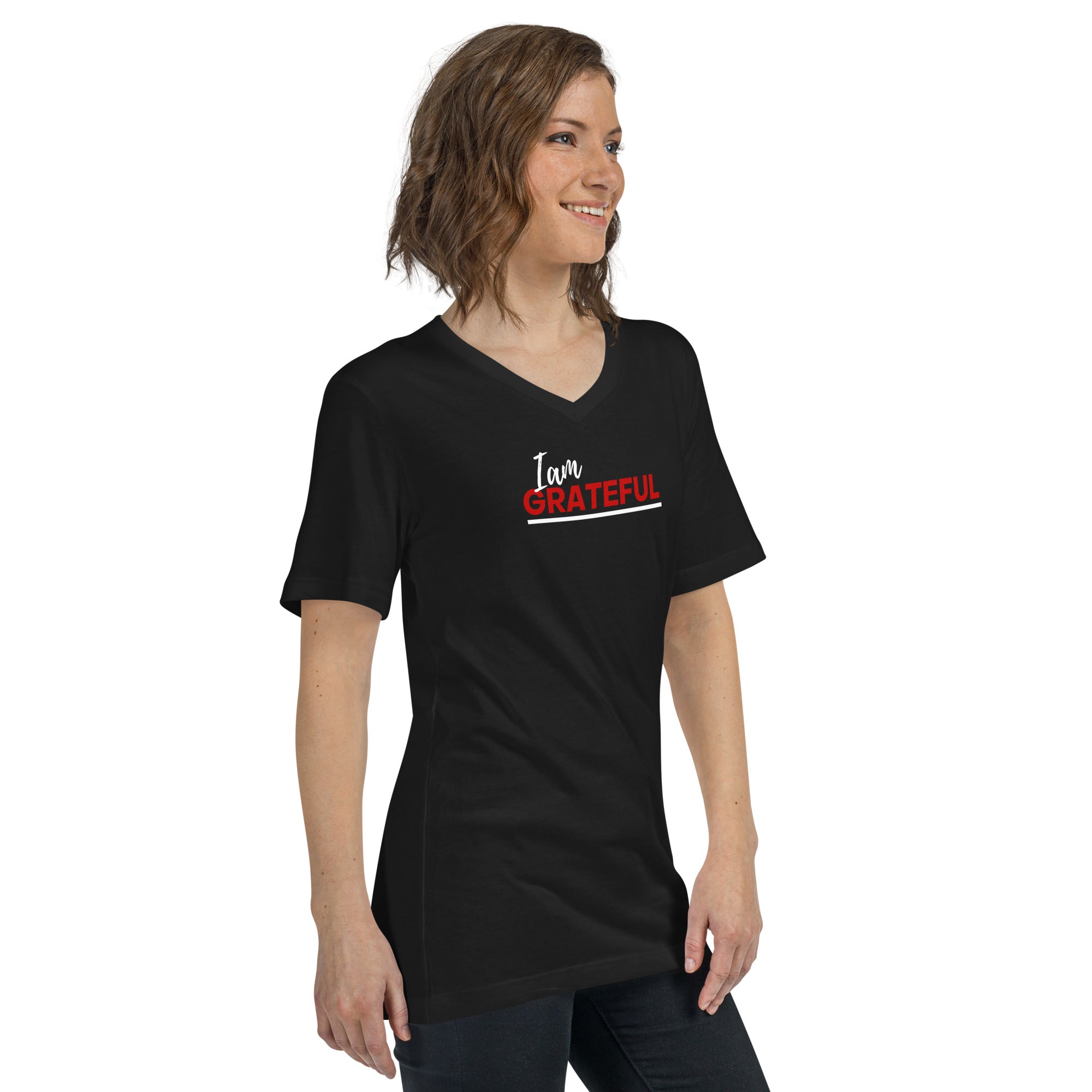 I am grateful Unisex Short Sleeve V-Neck T-Shirt - On The Grind Gear